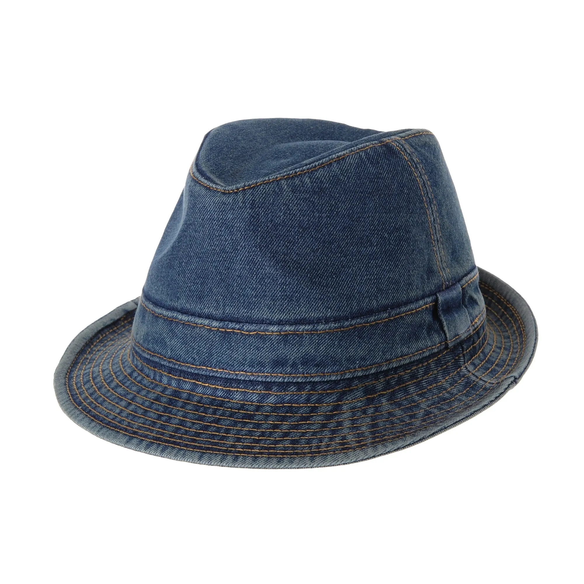 Denim Bucket Hat Plain Stitch Washed Short Brim Packable Fedora Cap DW6646