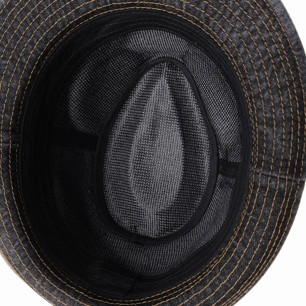 Denim Bucket Hat Plain Stitch Washed Short Brim Packable Fedora Cap DW6646