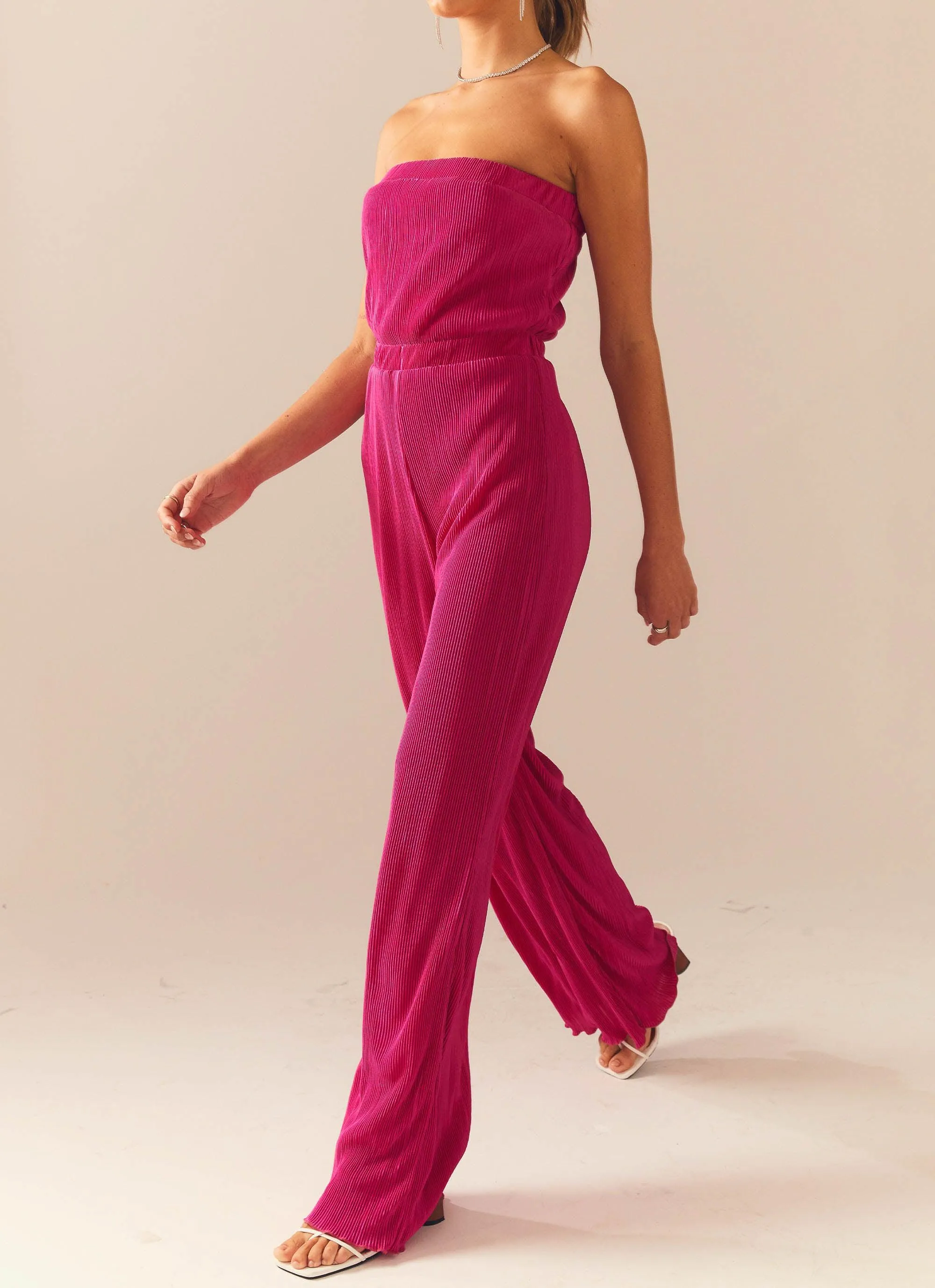 Doing The Most Plisse Jumpsuit - Magenta