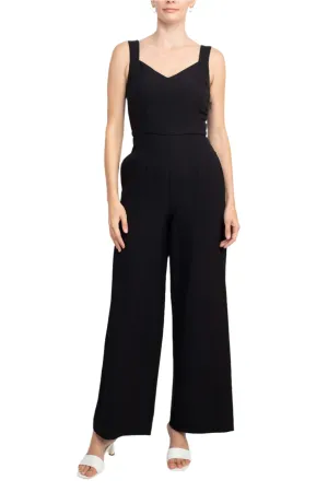 Donna Ricco V-Neck Sleeveless Zipper Back Pockets Solid Crepe Jumpsuit