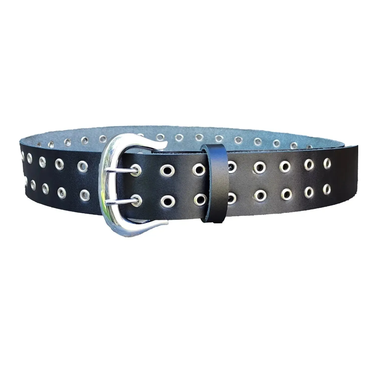 Double Prong Western Chrome Buckle Kilt Belt