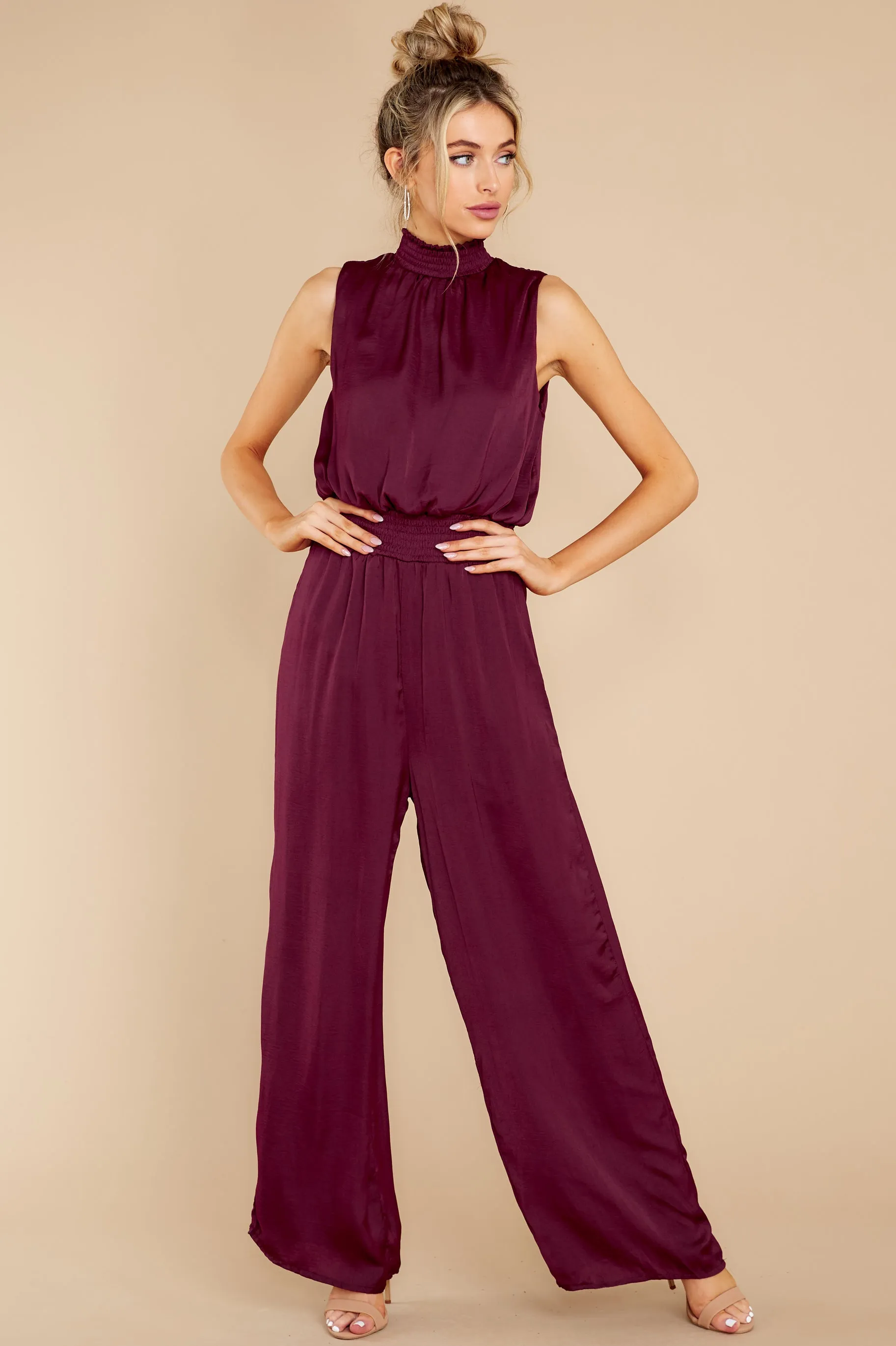 Elegant Stride Merlot Jumpsuit