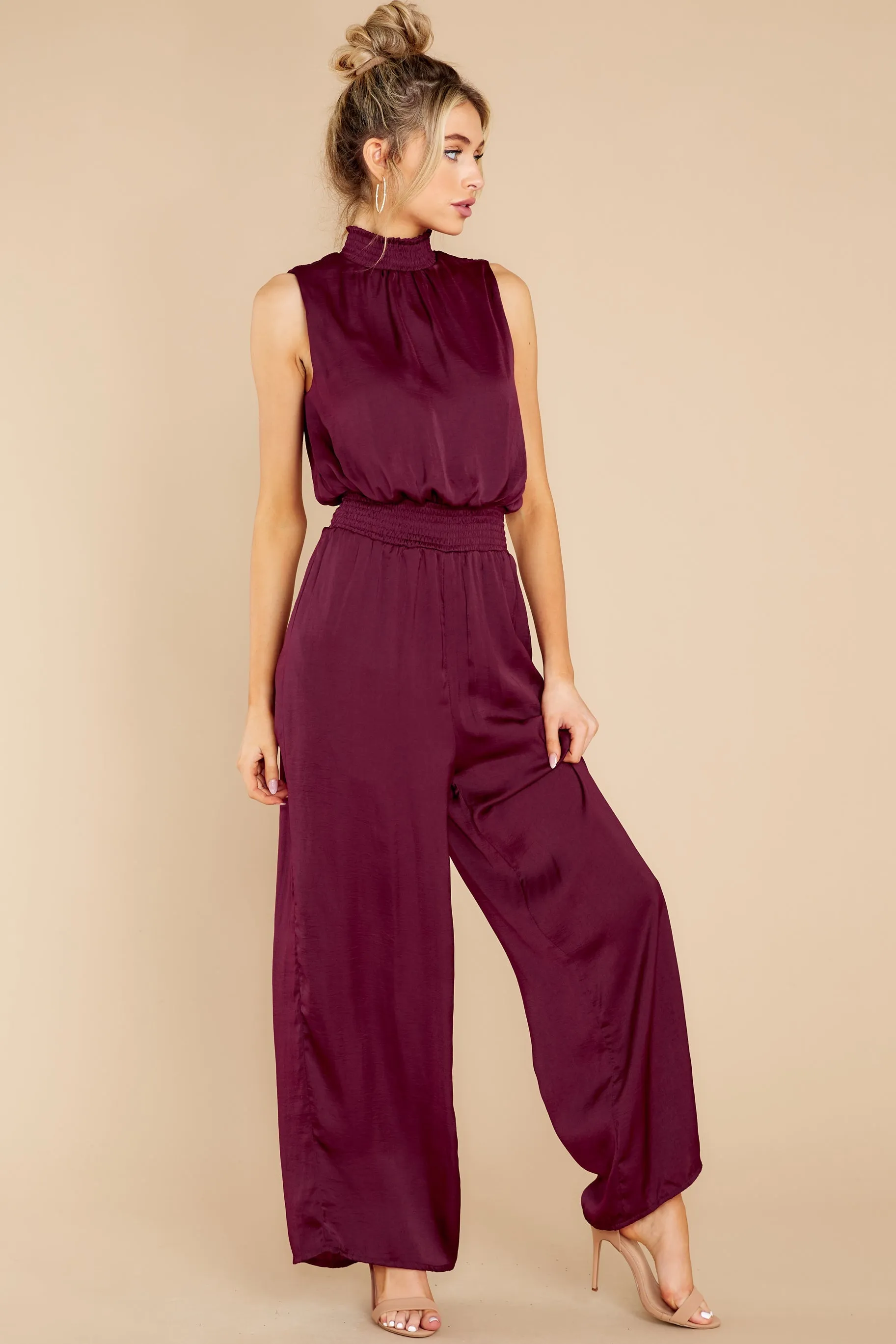 Elegant Stride Merlot Jumpsuit