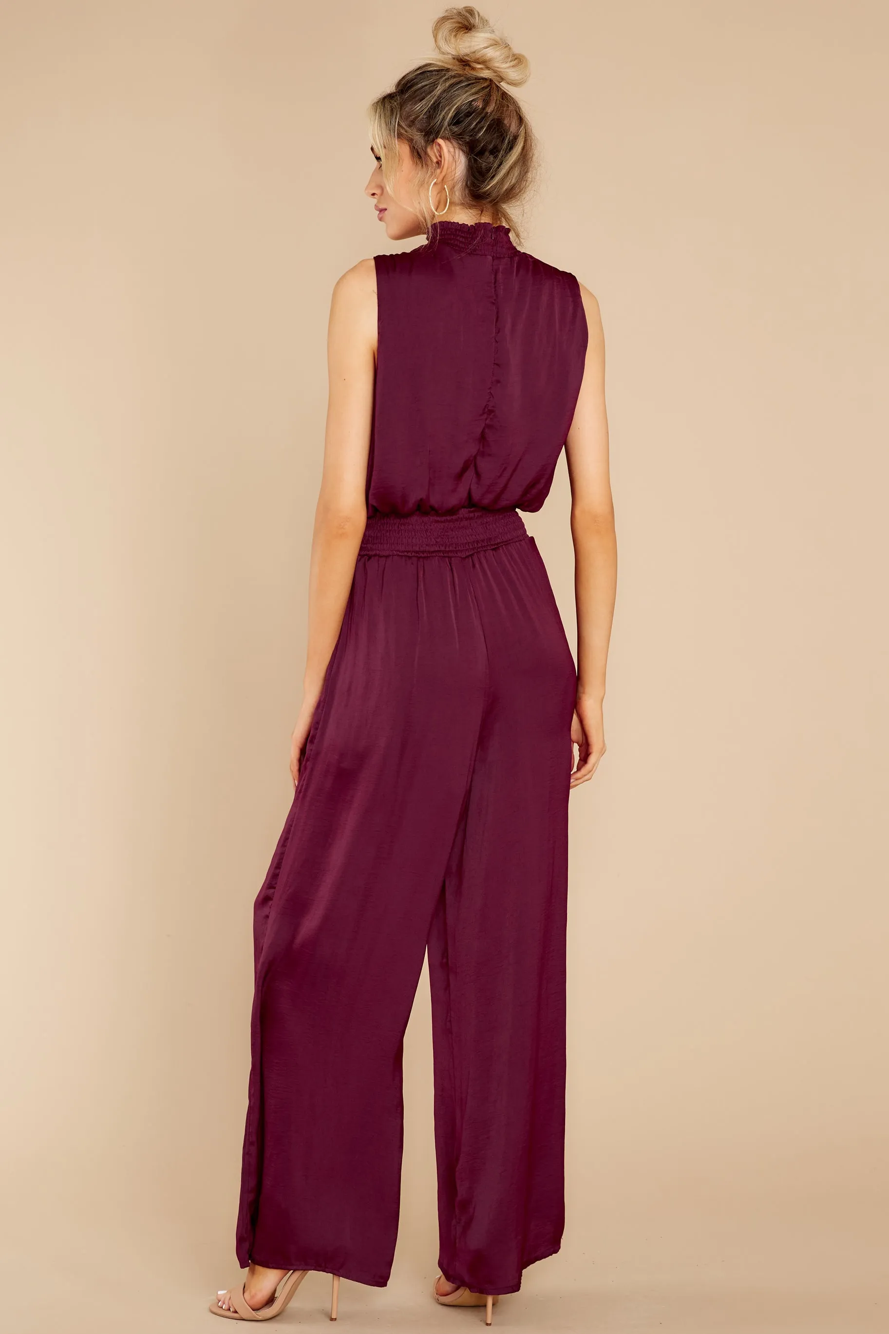 Elegant Stride Merlot Jumpsuit