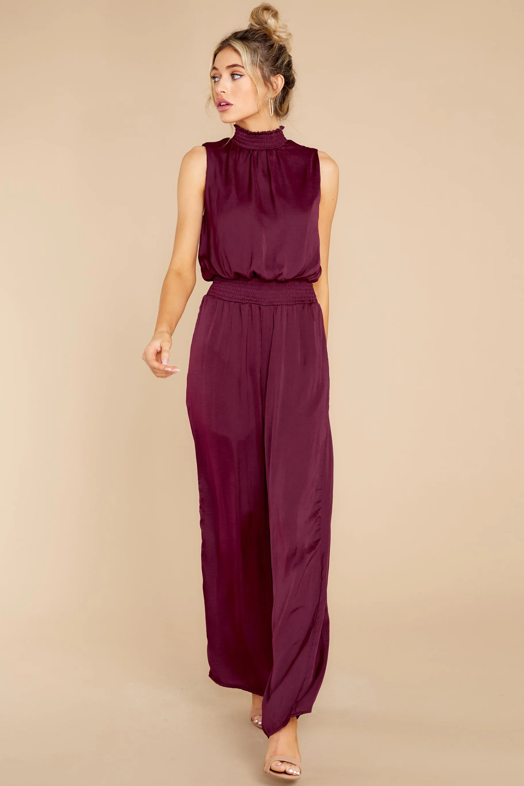 Elegant Stride Merlot Jumpsuit