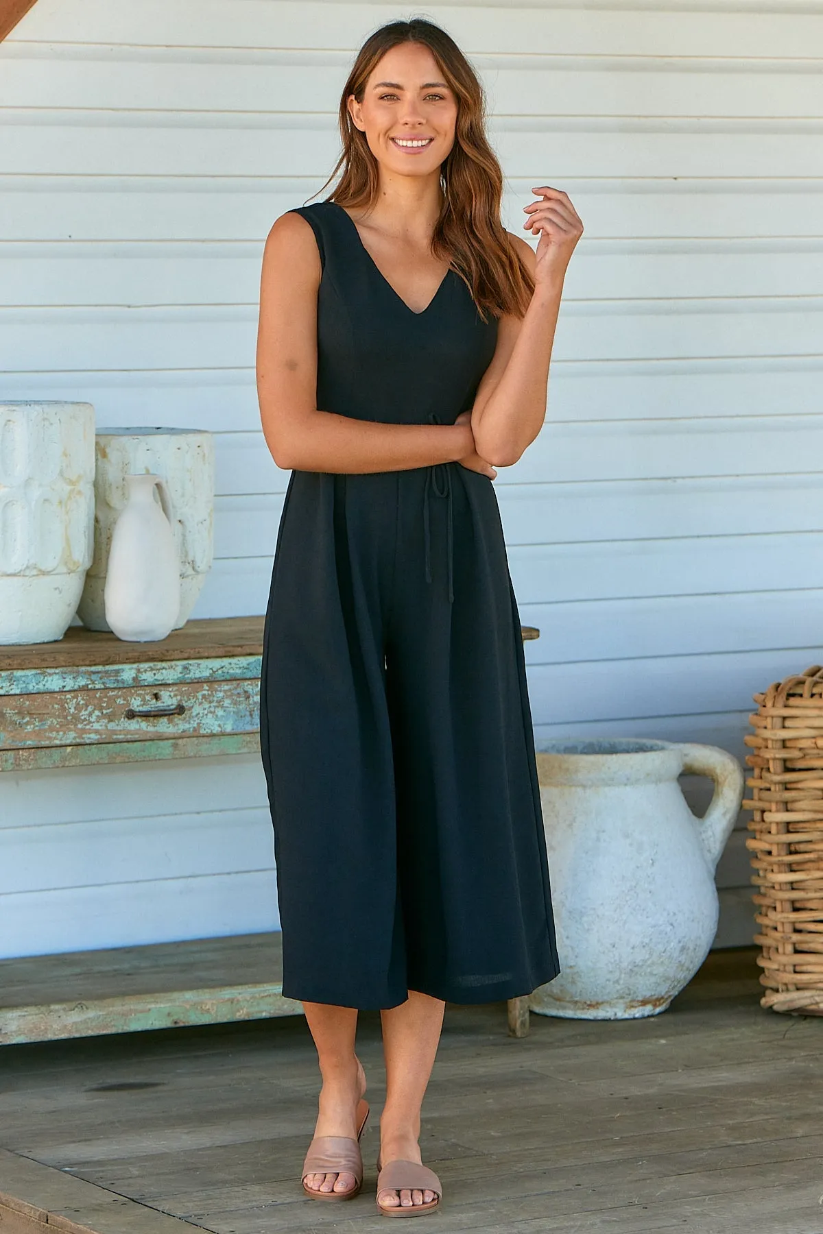 Elizabeth Tie Waist Black Jumpsuit