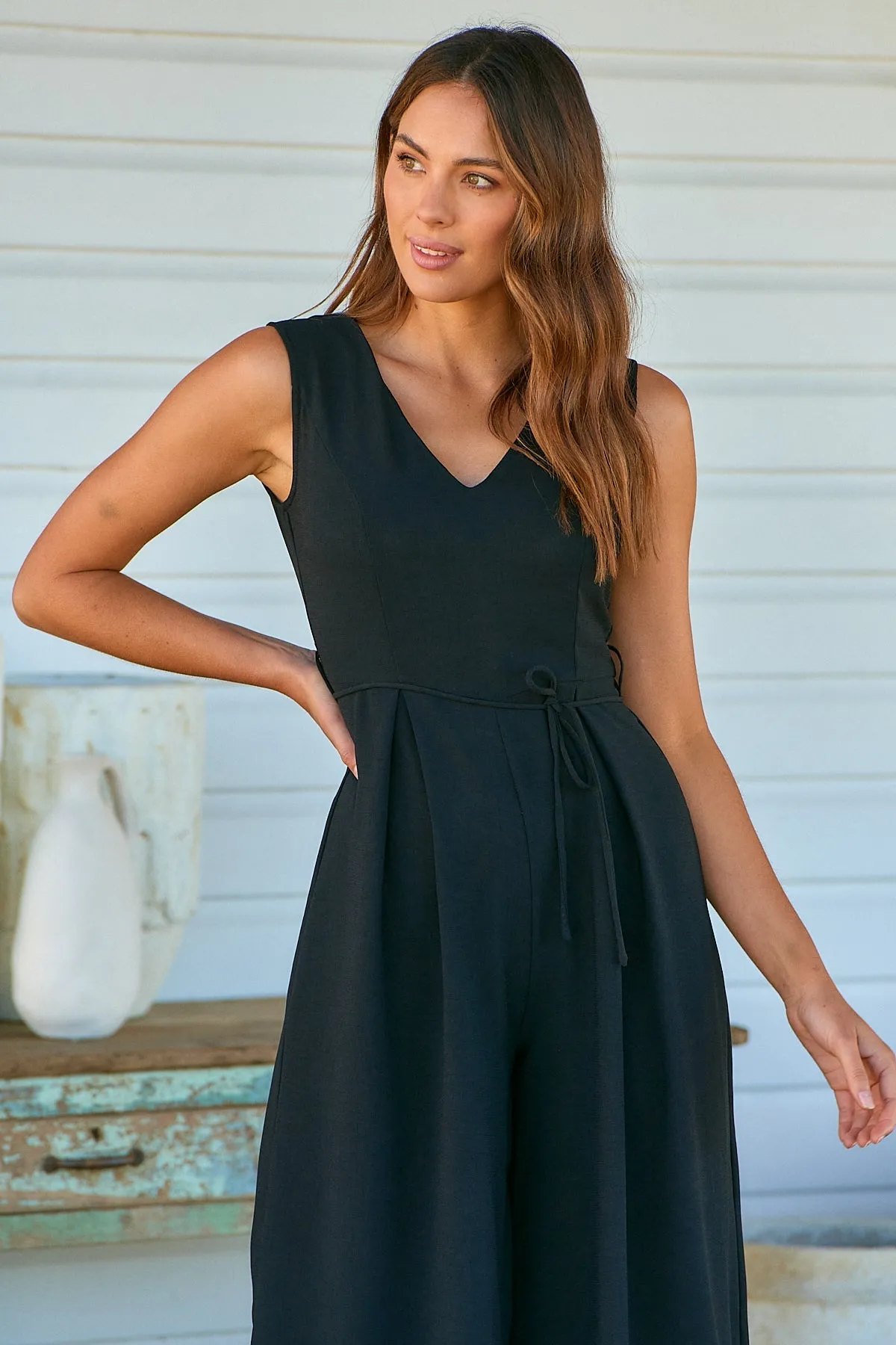 Elizabeth Tie Waist Black Jumpsuit