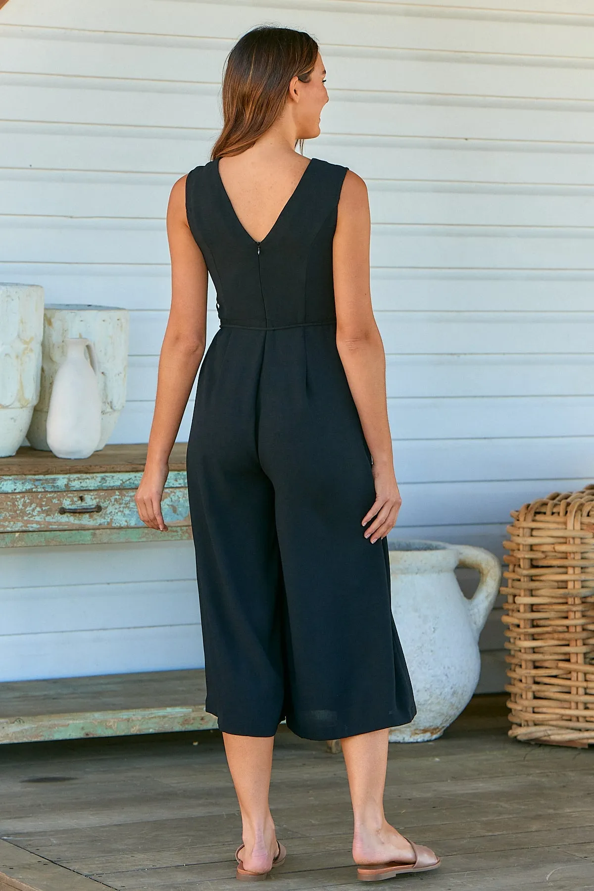 Elizabeth Tie Waist Black Jumpsuit