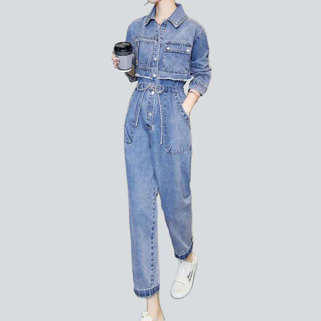 Embroidered street style jean jumpsuit for women