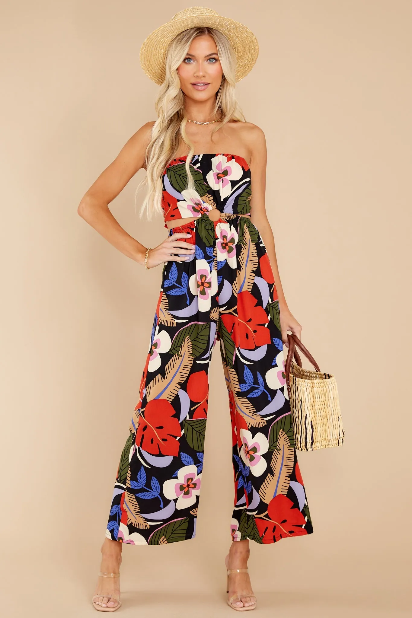 Extraordinary Feeling Black Multi Tropical Print Jumpsuit