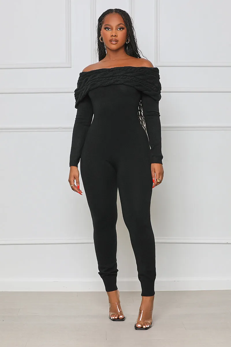 Fall Fever Off Shoulder Jumpsuit (Black)