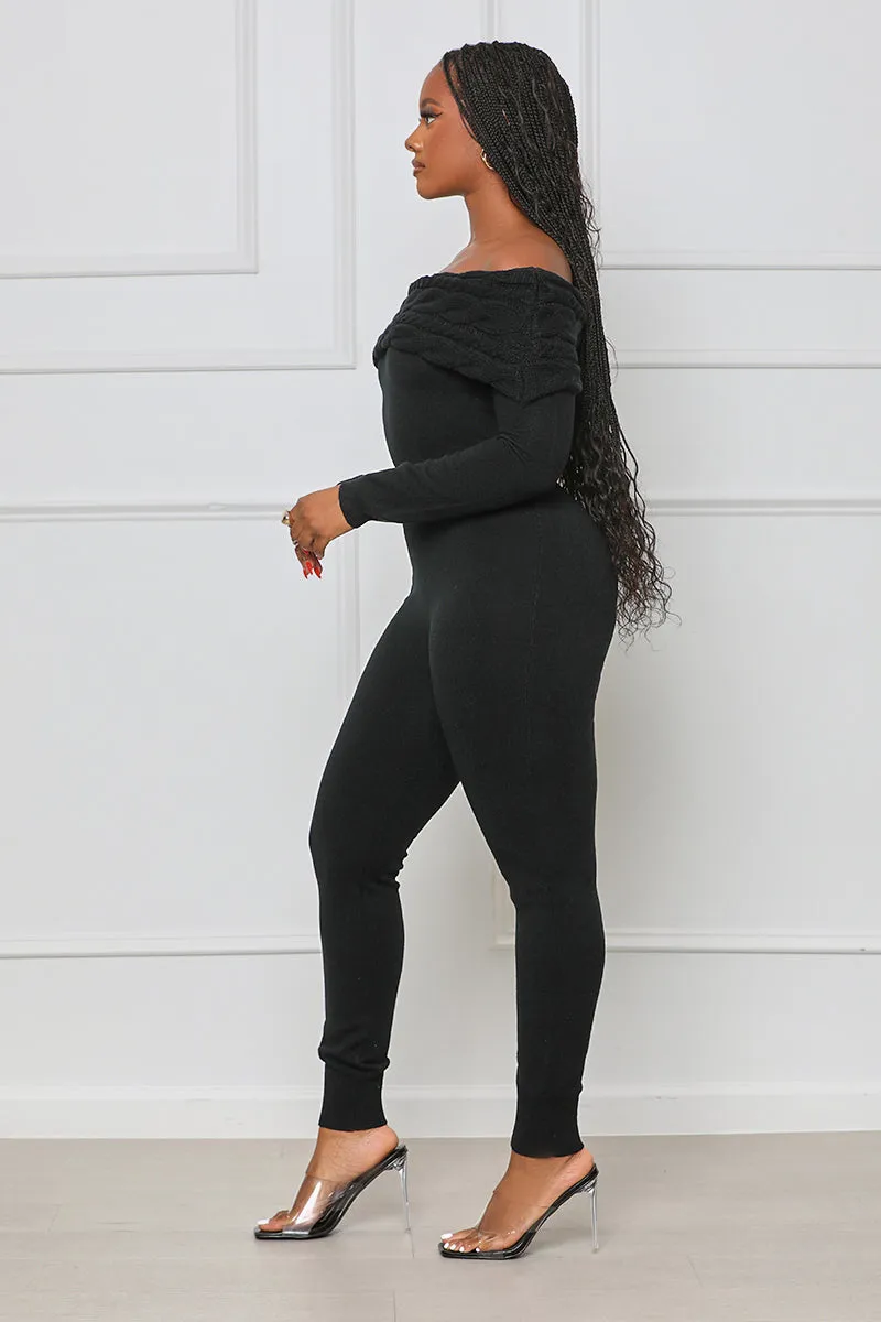 Fall Fever Off Shoulder Jumpsuit (Black)