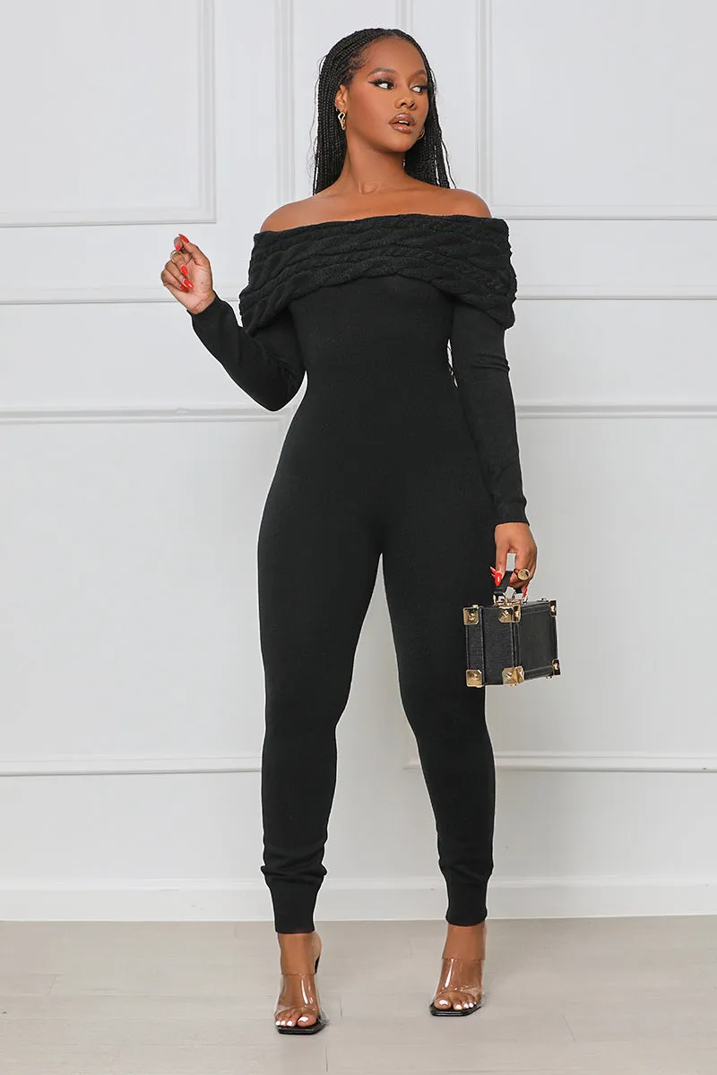 Fall Fever Off Shoulder Jumpsuit (Black)