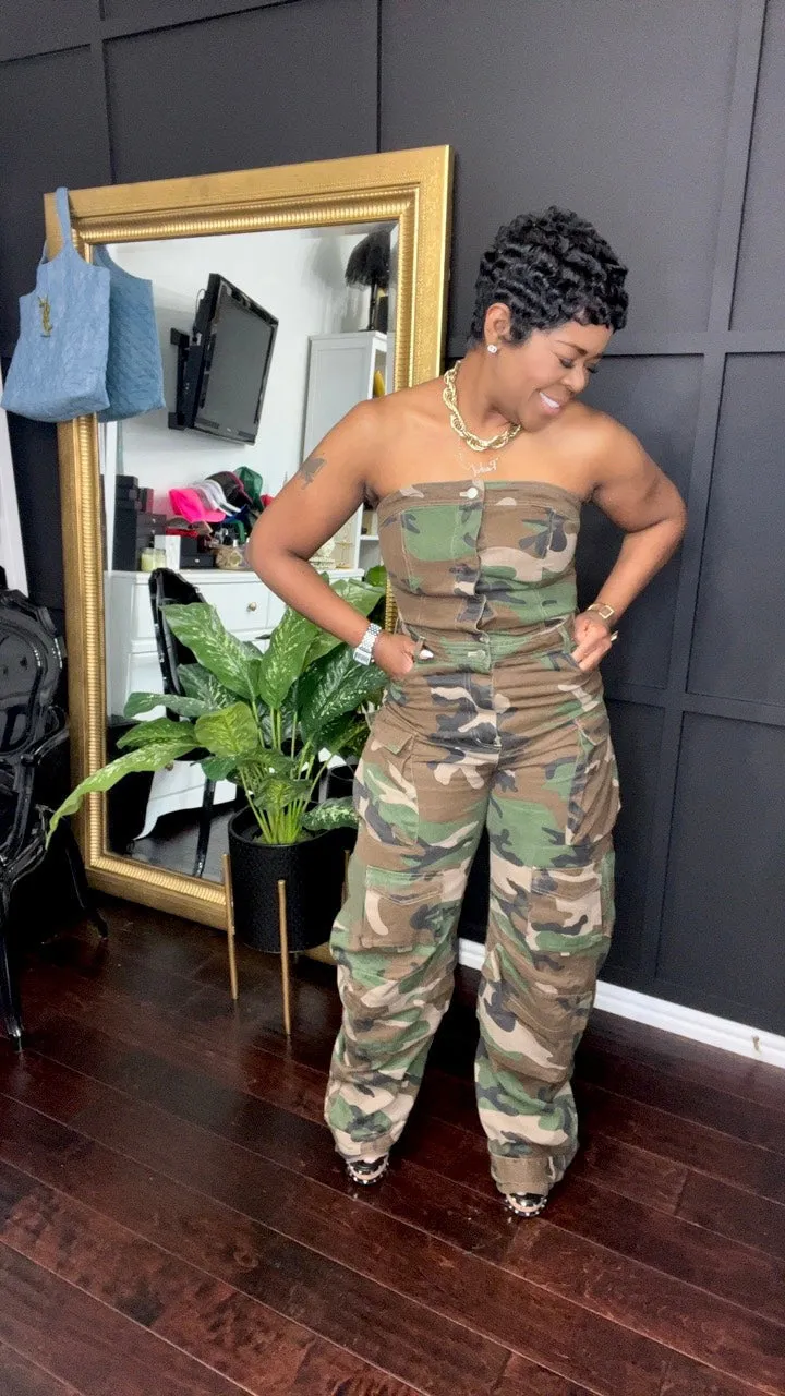 Fashion camouflage pocket casual jumpsuit AY3062