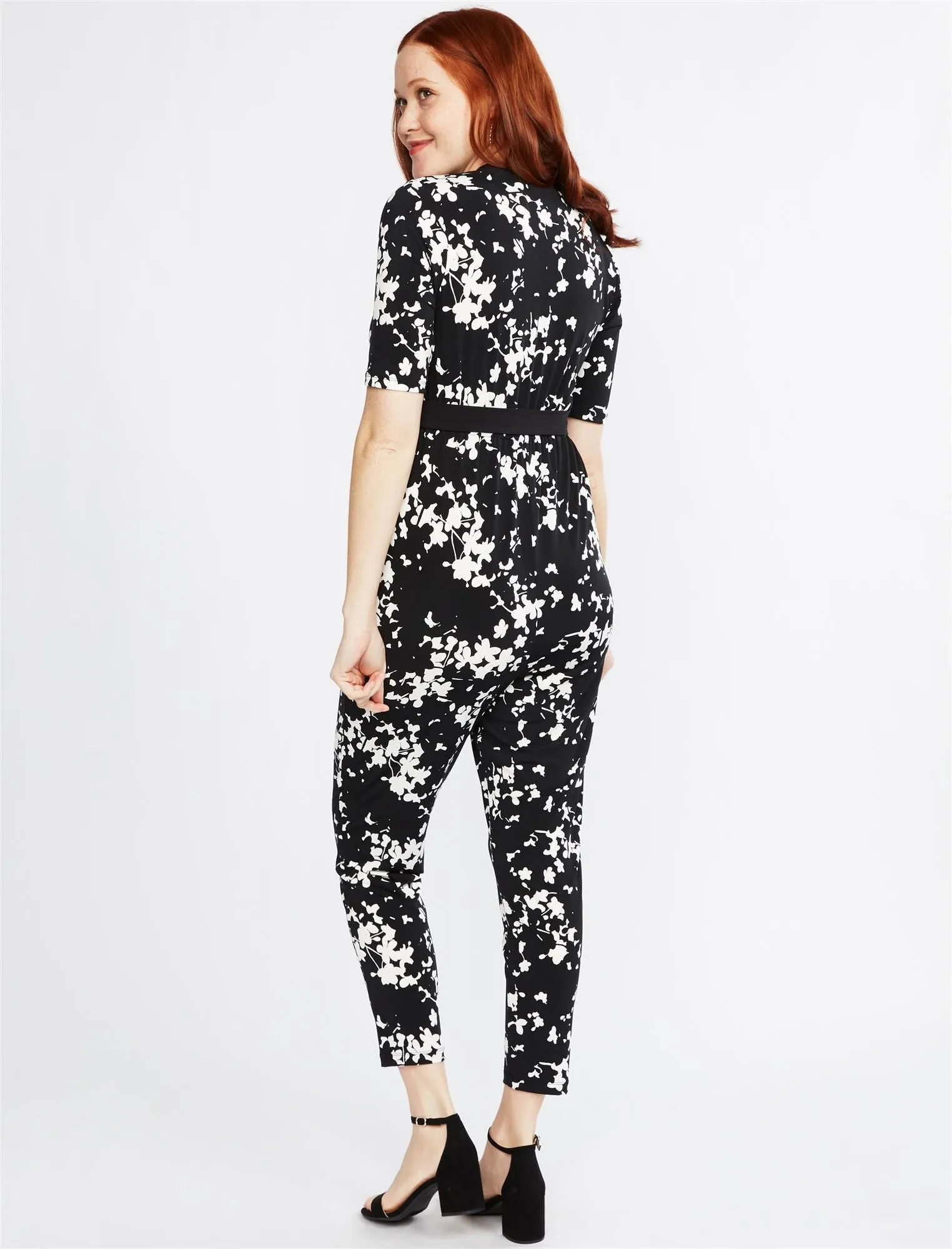 Floral Print Wrap Maxi Maternity Jumpsuit in Black Floral