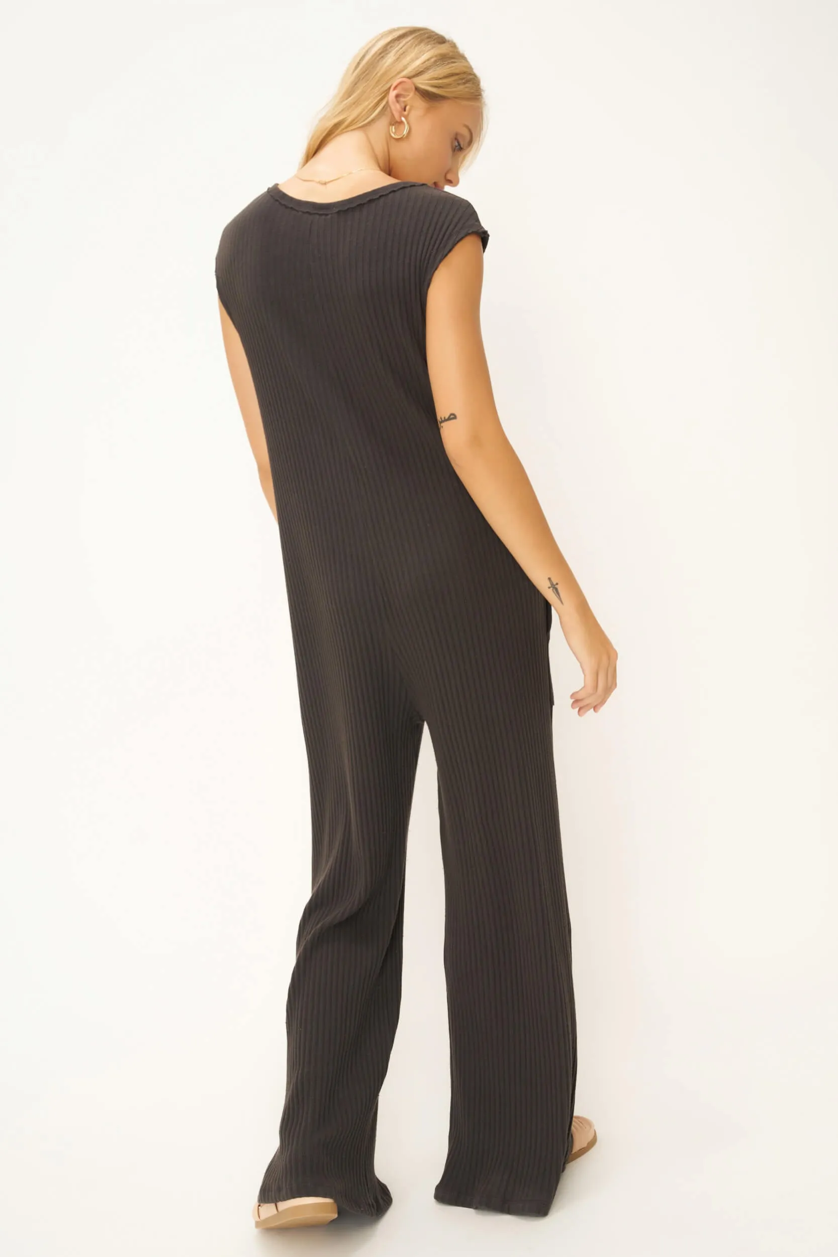 Frida Henley Sweater Rib Jumpsuit - Vintage Black