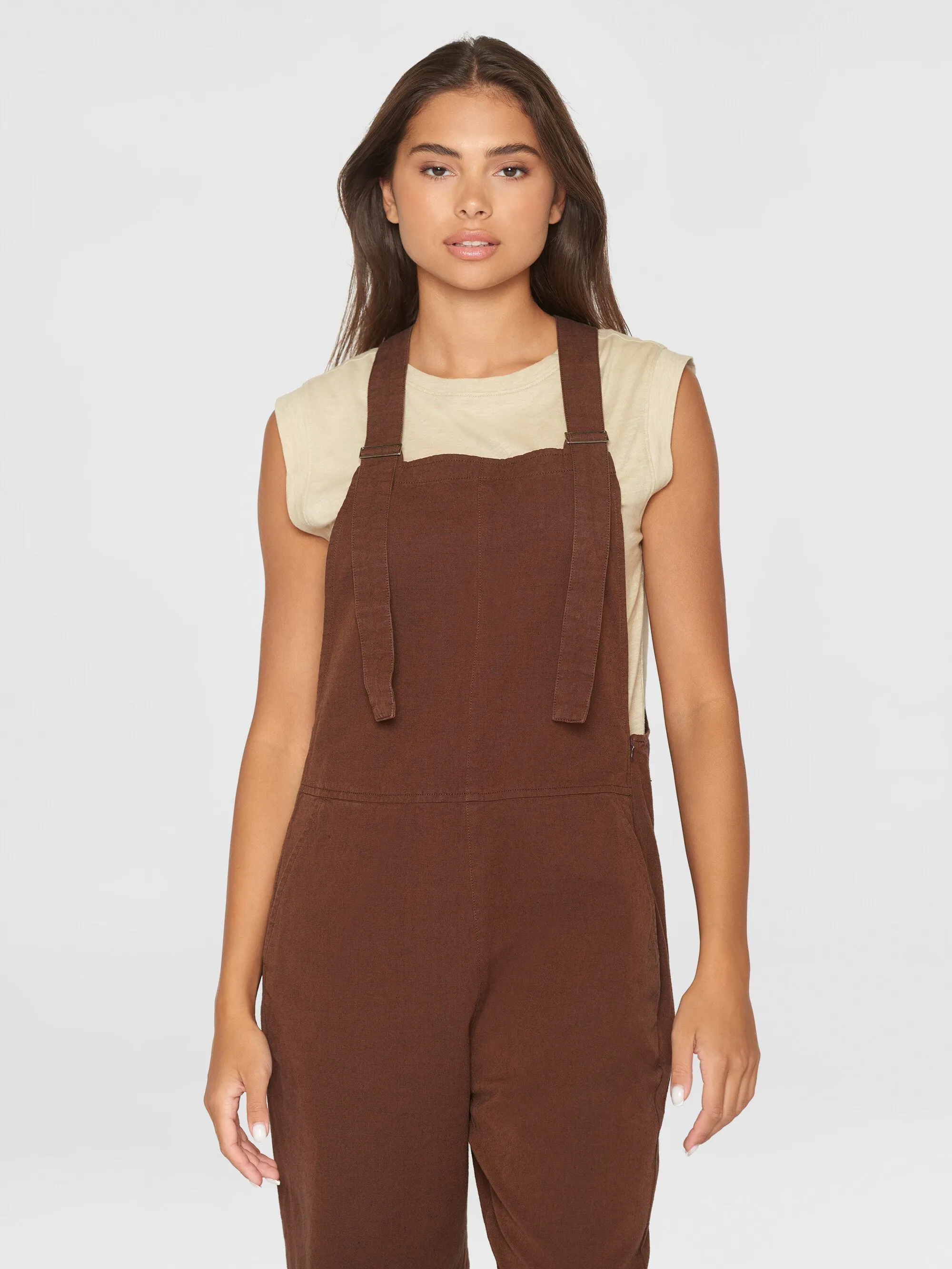 GALE straight slub yarn jumpsuit - GOTS/Vegan - Tiramisu