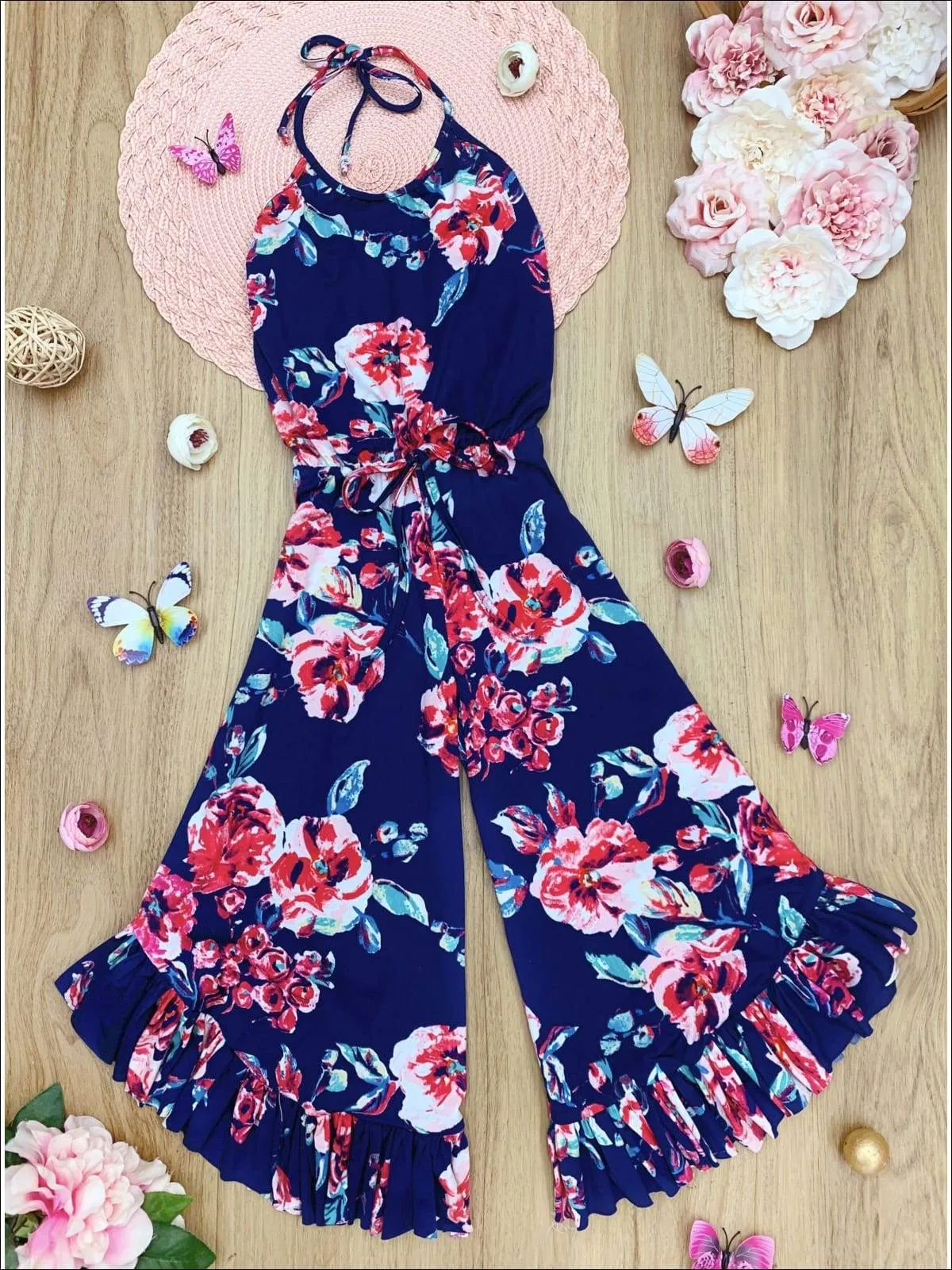 Girls Autumn Rose Ruffled Jumpsuit