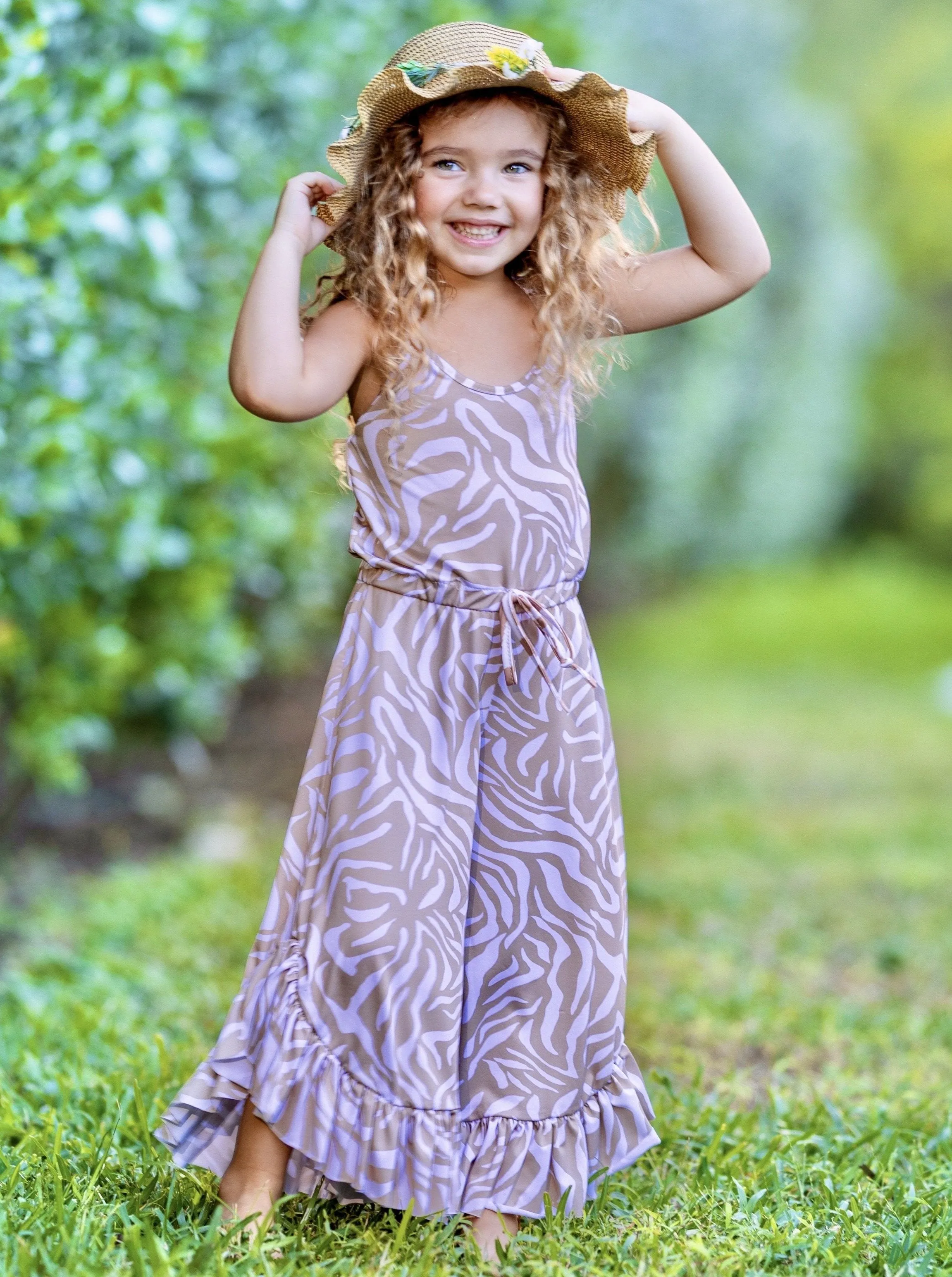 Girls Boho Drawstring Ruffled Palazzo Jumpsuit