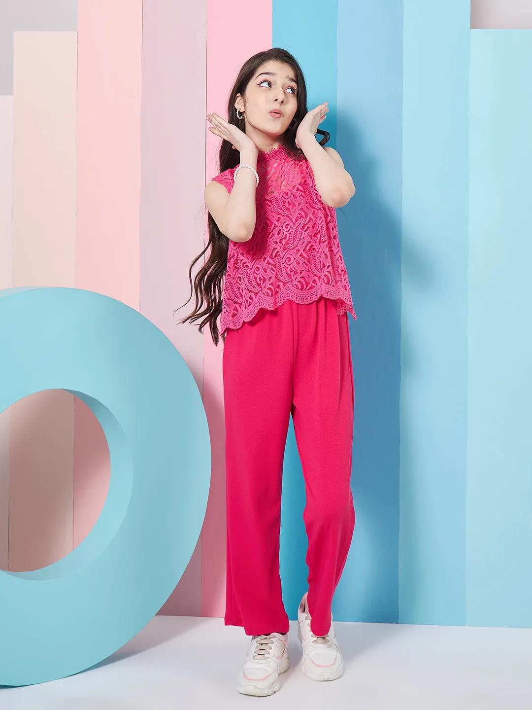 Girls Self Design Basic Jumpsuit - PS Peaches