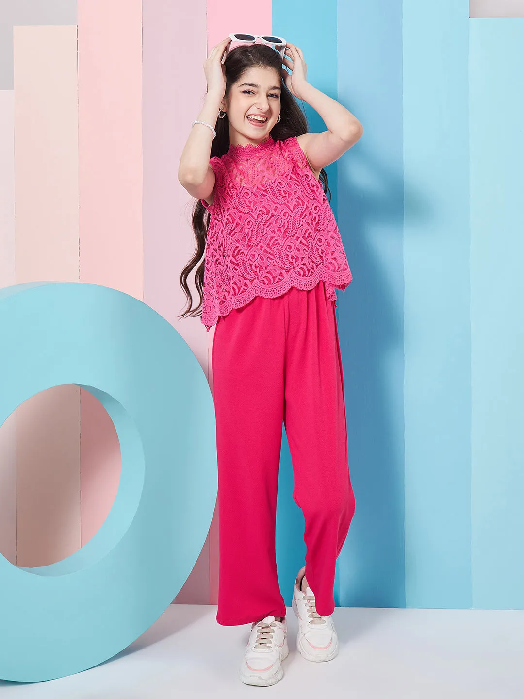 Girls Self Design Basic Jumpsuit - PS Peaches