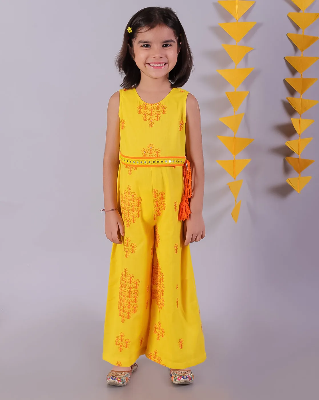 Girl's Yellow Cotton Tie & Dye Jumpsuit - Lil Drama