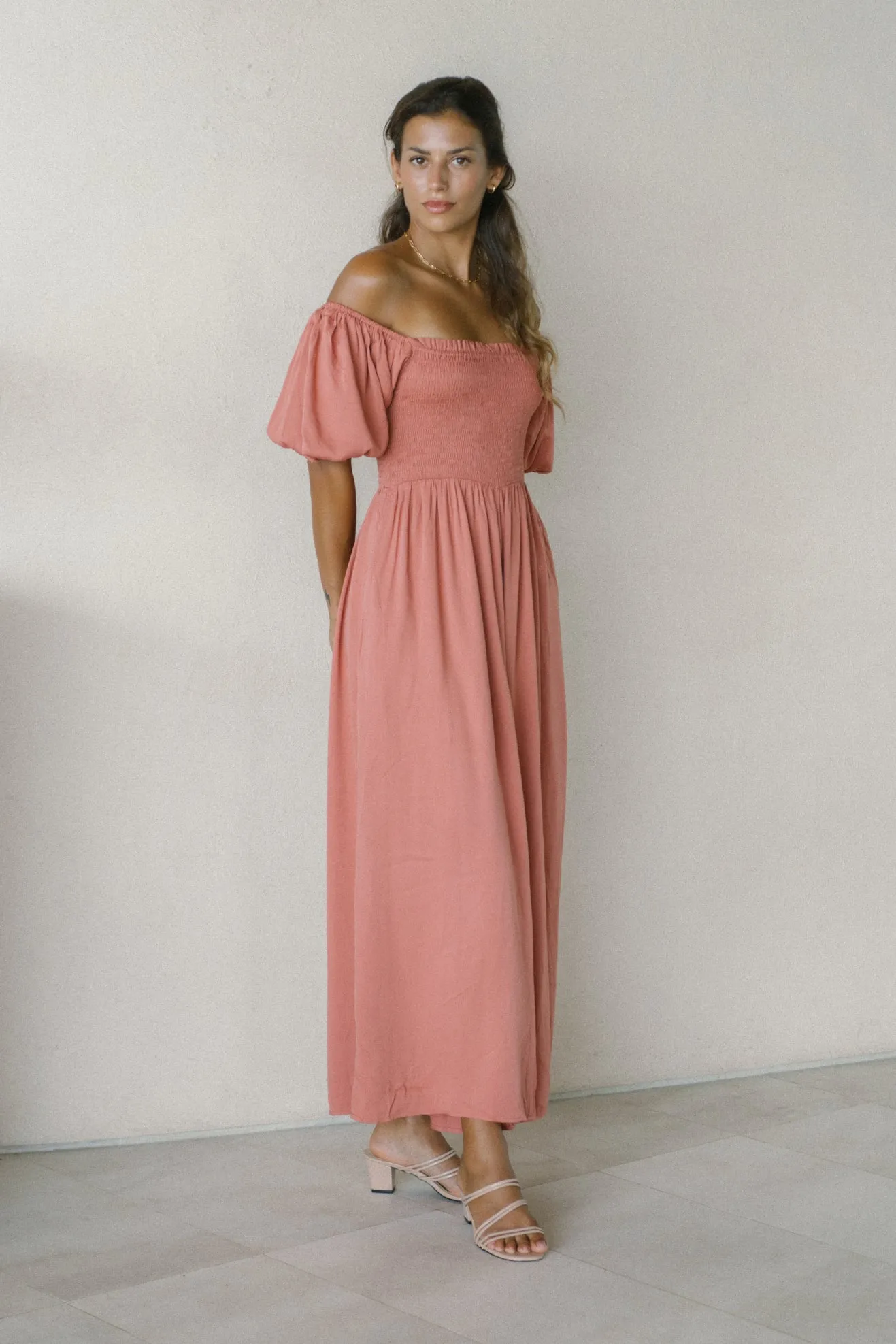 Giselle Terracotta Pink Puff Sleeve Jumpsuit