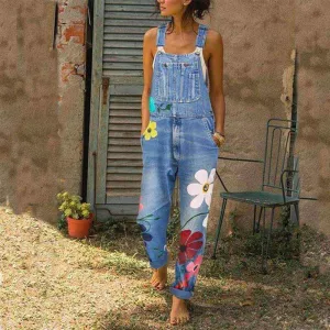 Glow Chic's Floral Print Denim Jumpsuit With Pockets