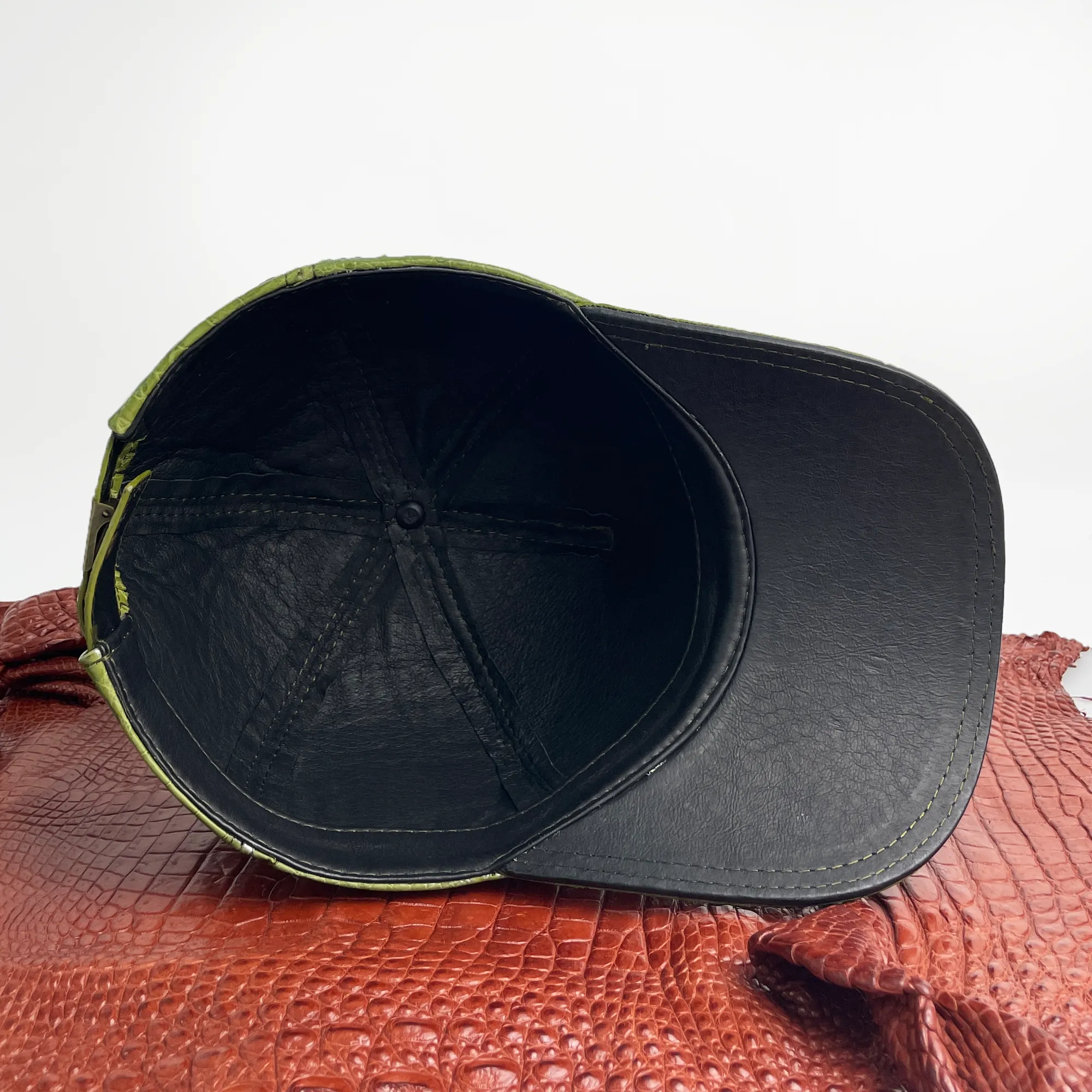 Green Alligator Leather Outdoor Cap | Men Exotic Skin Baseball Cap With Strapback | HAT-GRE-55