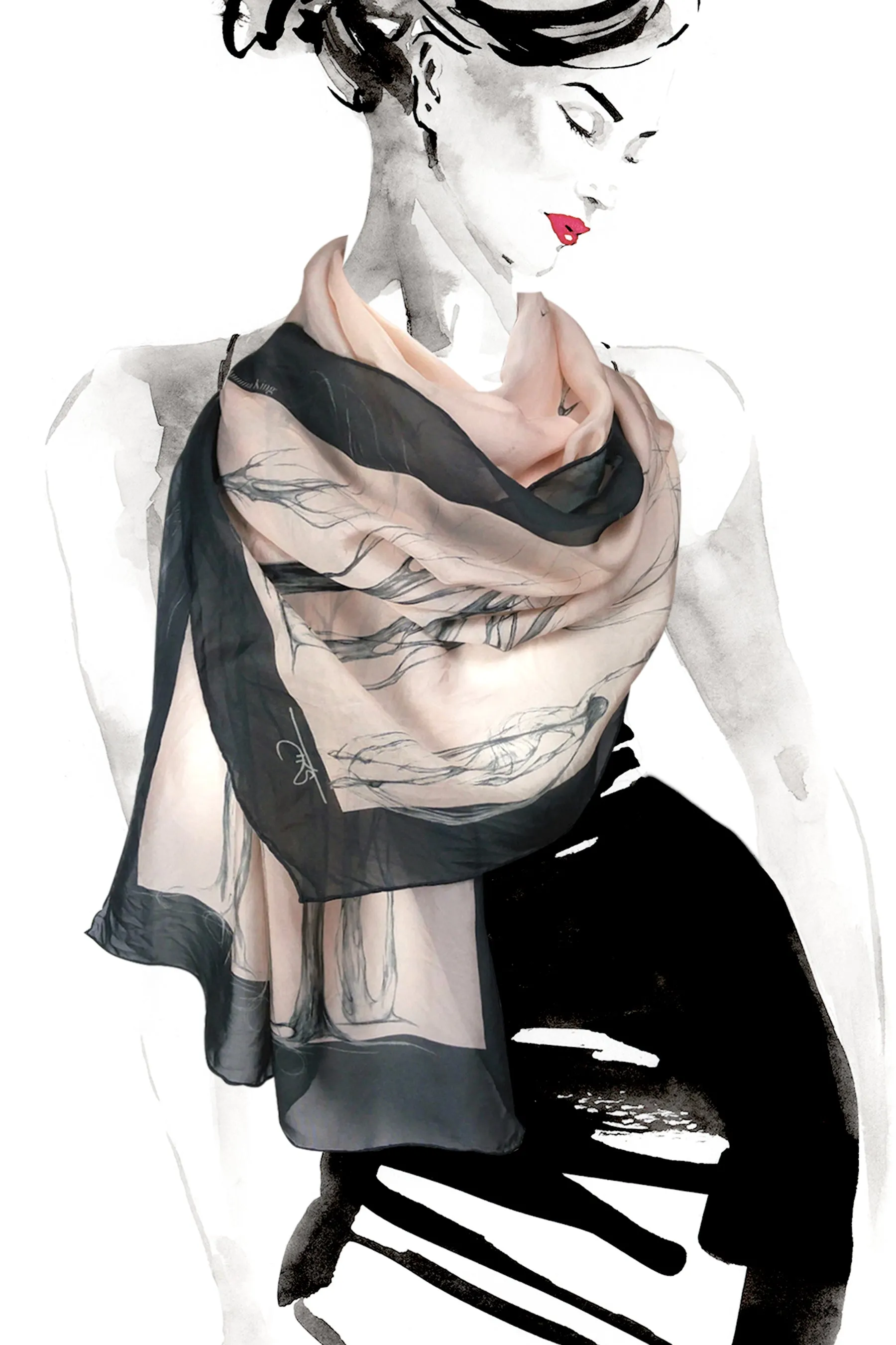 Égérie Muse Forest Border Silk Scarf Black on Light, more colours