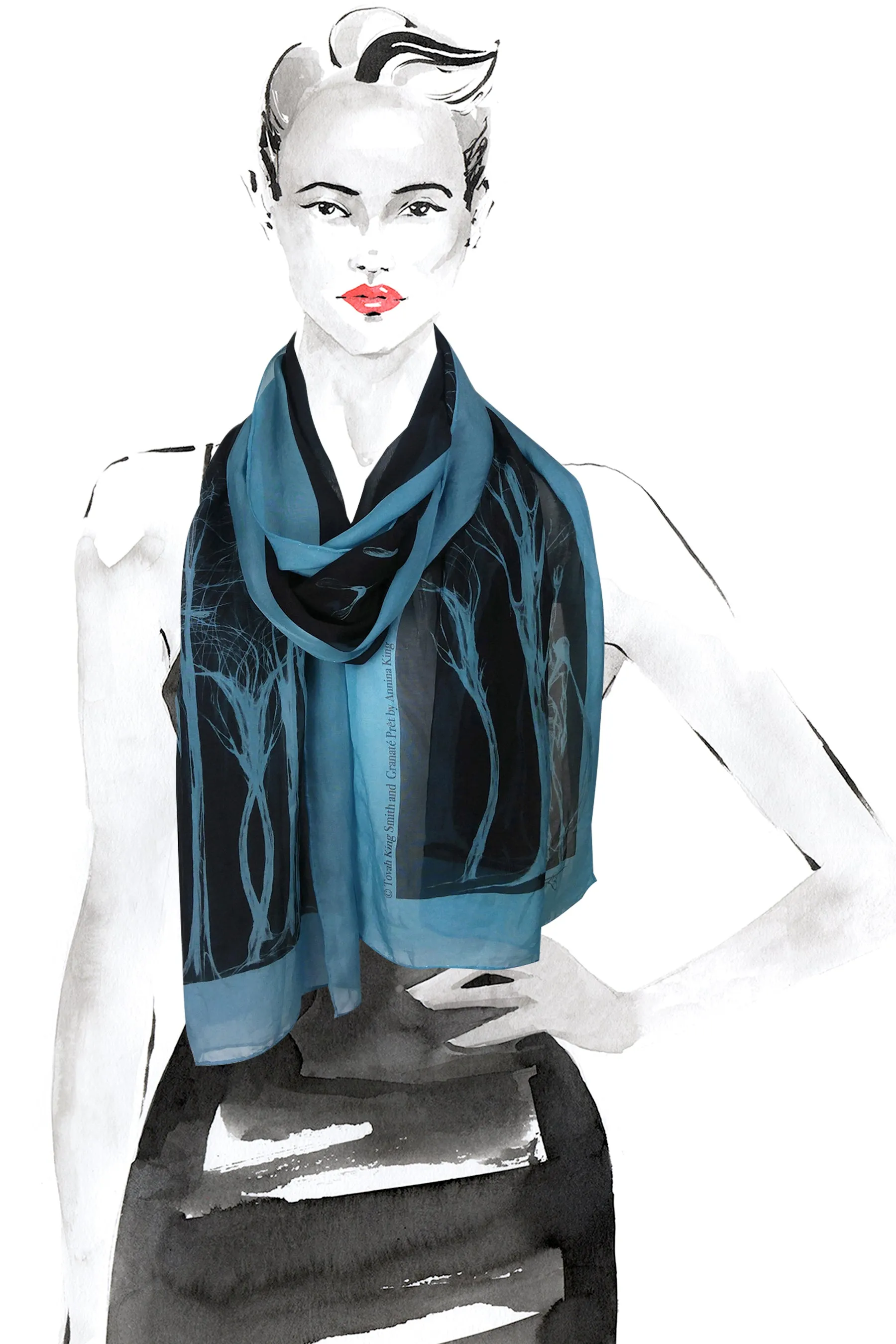 Égérie MUSE Forest Border Silk Scarf Light on Black, more colours