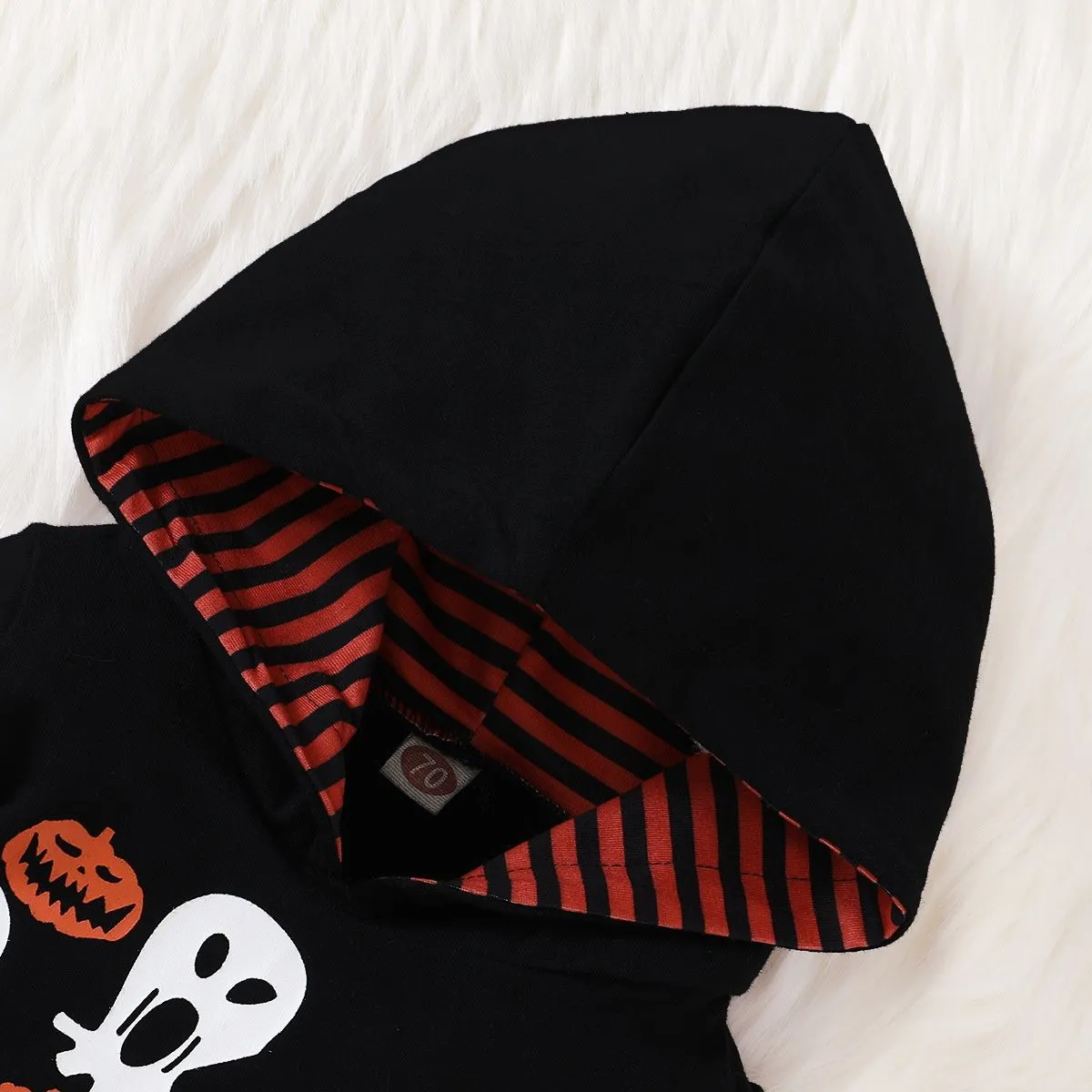 Halloween Baby Allover Raglan Pumpkin Rompers Hooded Jumpsuit For Kids