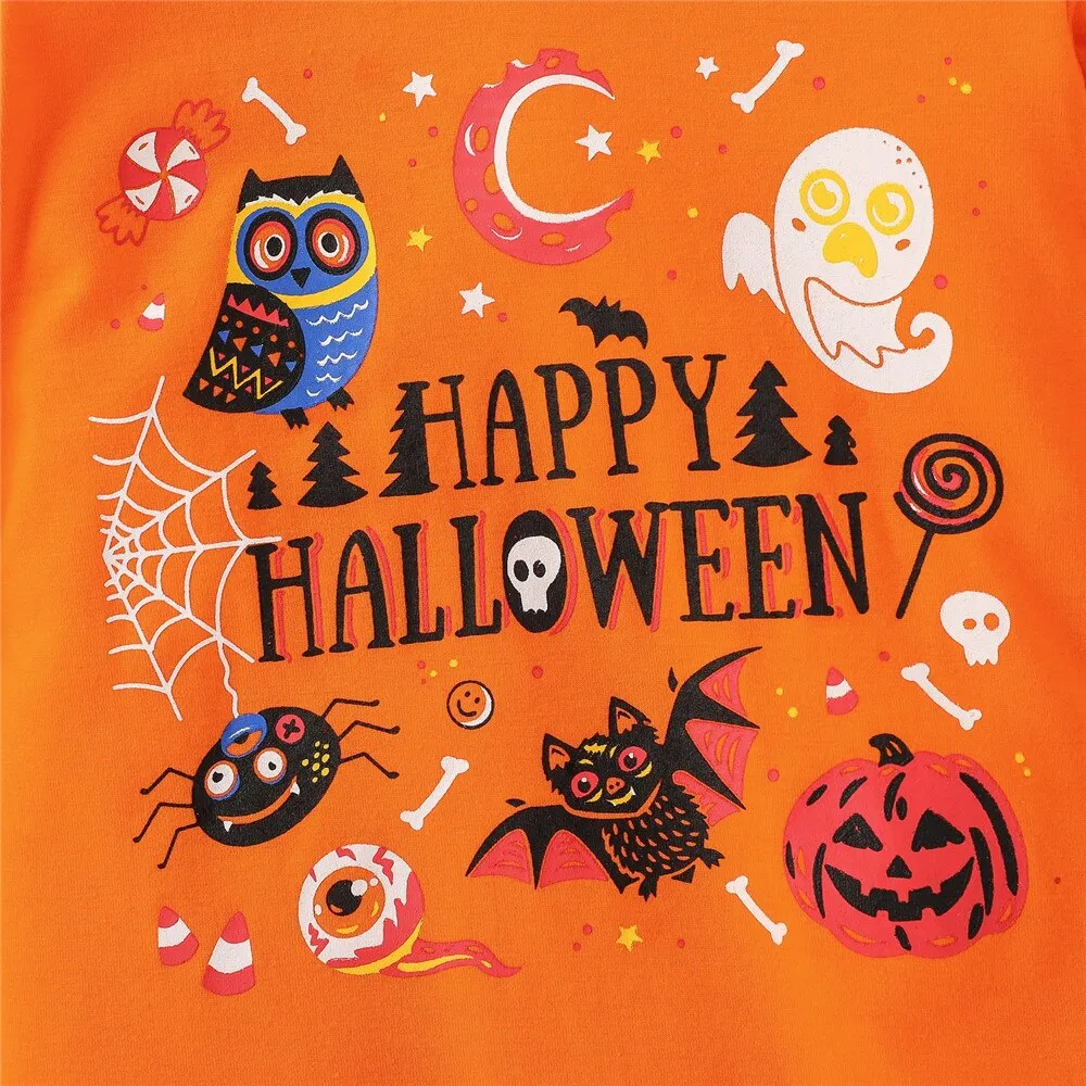 Halloween Baby Allover Raglan Pumpkin Rompers Hooded Jumpsuit For Kids