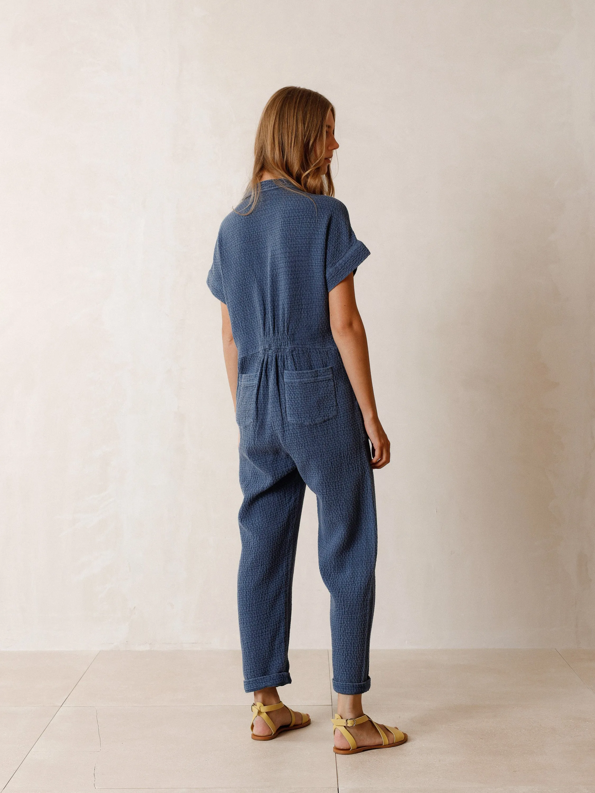 Indi & Cold Rustic Jacquard Jumpsuit in Indigo