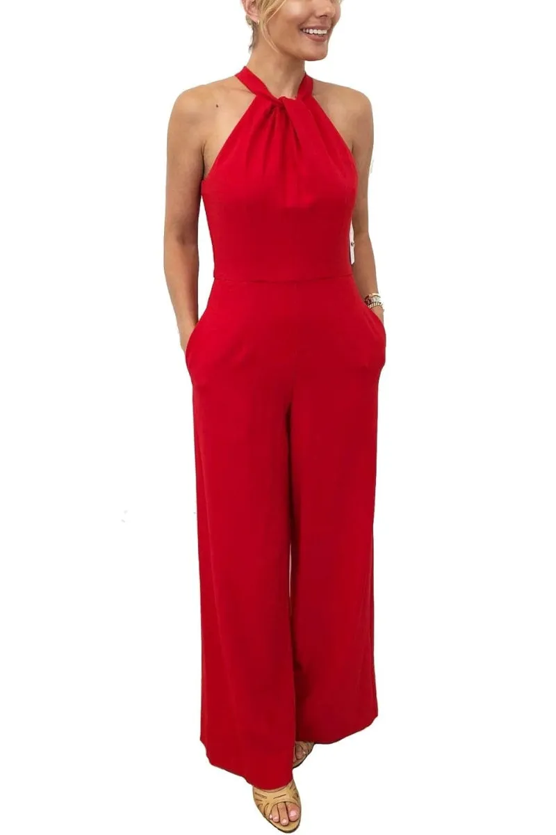 Julia Jordan Crossed Neck Keyhole Racerback Solid Crepe Jumpsuit