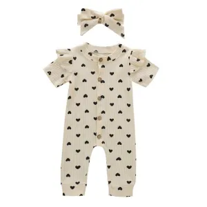 Jumpsuit All over Hearts   Bow Cream