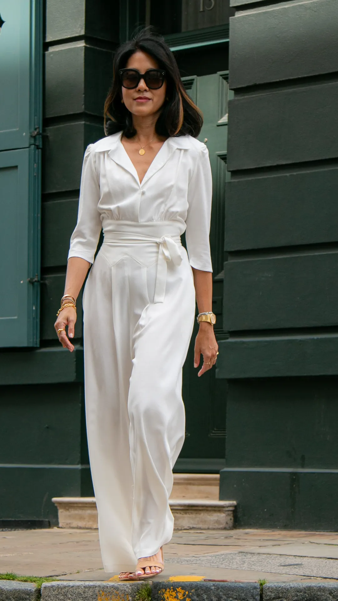 Jumpsuit in ivory soft crepe by Elaine Bernstein