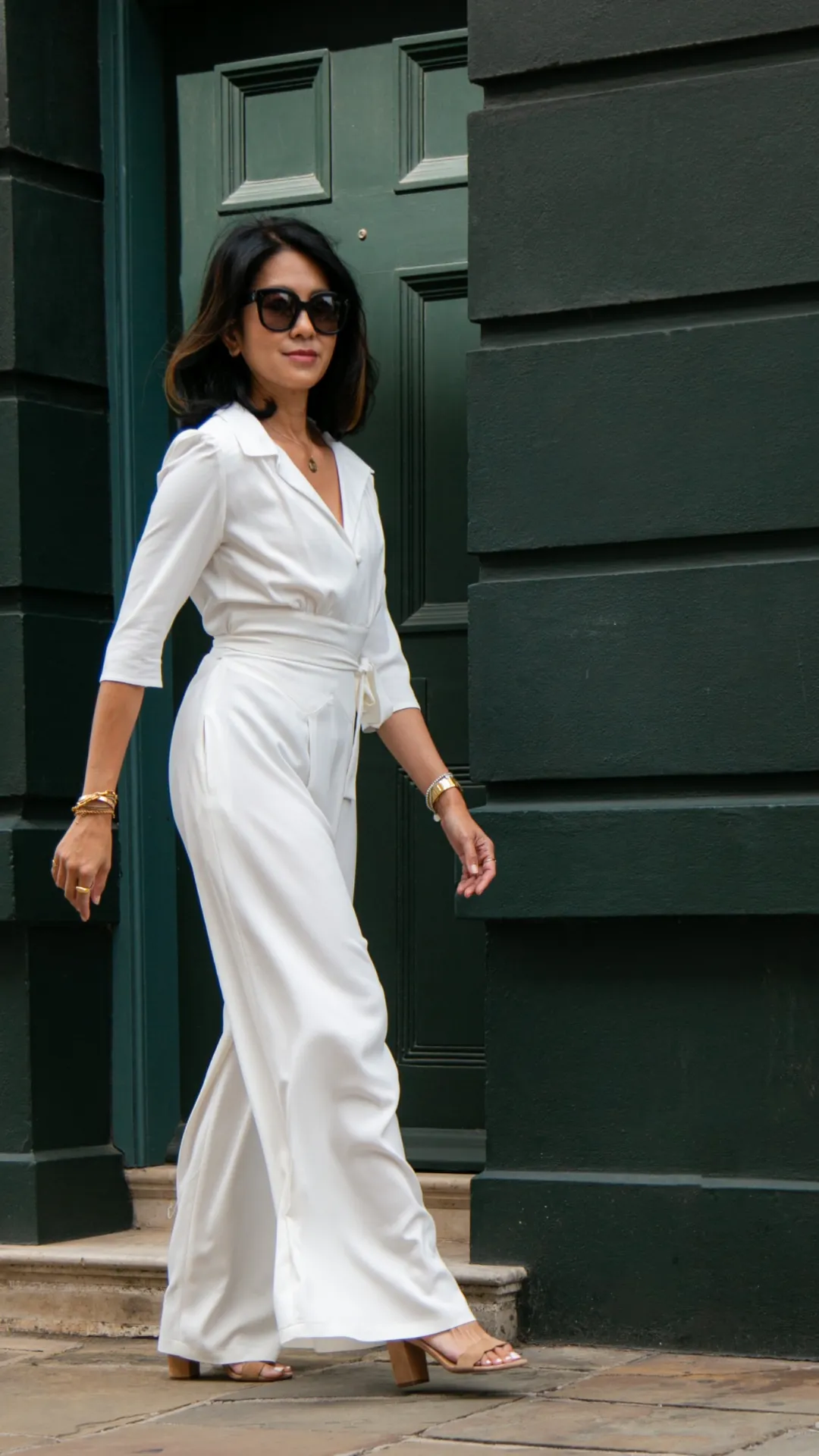 Jumpsuit in ivory soft crepe by Elaine Bernstein