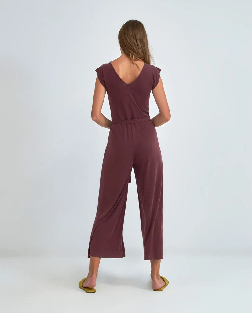 Jumpsuit met V-hals | Surkana sleeveless jumpsuit with v-neckline maroon