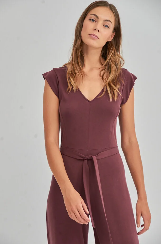 Jumpsuit met V-hals | Surkana sleeveless jumpsuit with v-neckline maroon