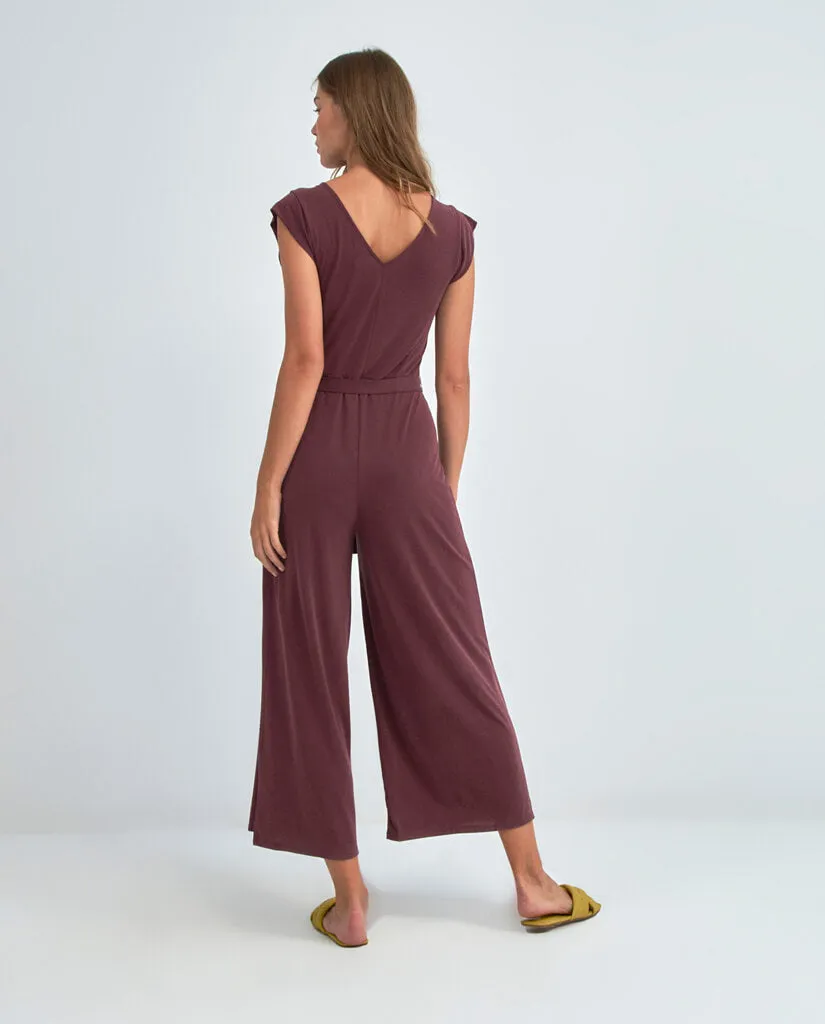 Jumpsuit met V-hals | Surkana sleeveless jumpsuit with v-neckline maroon