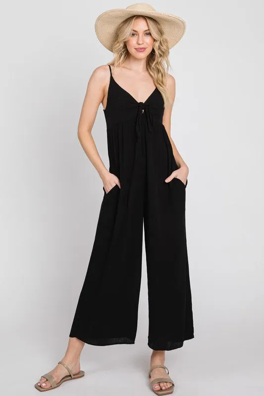 KEYHOLE TIE FRONT JUMPSUIT