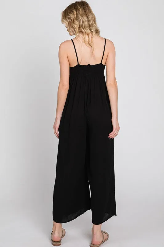 KEYHOLE TIE FRONT JUMPSUIT