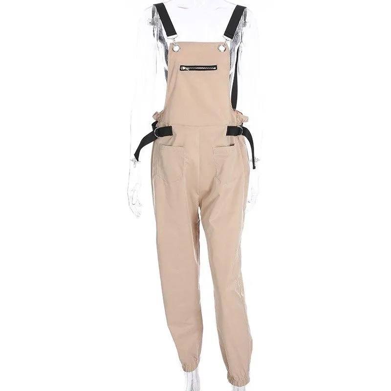 Khaki Zipper Bib with Pockets Fashion Casual Sexy Long Jumpsuits