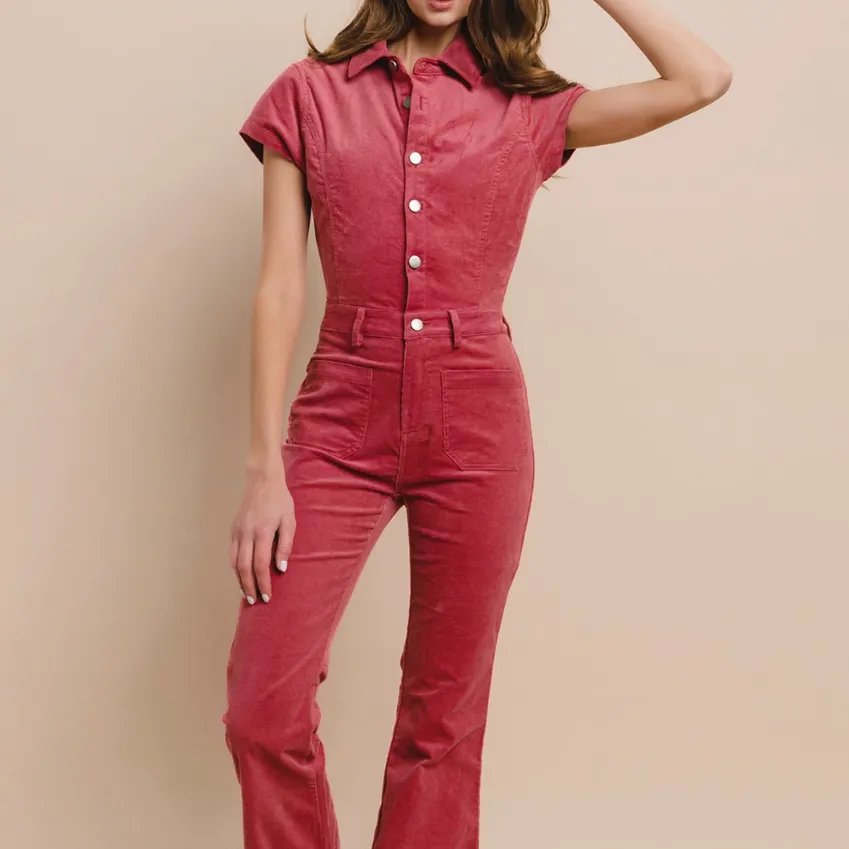 Knoxville Corduroy Button Up Flare Jumpsuit