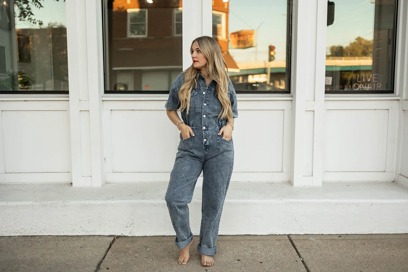 korina short sleeve denim jumpsuit