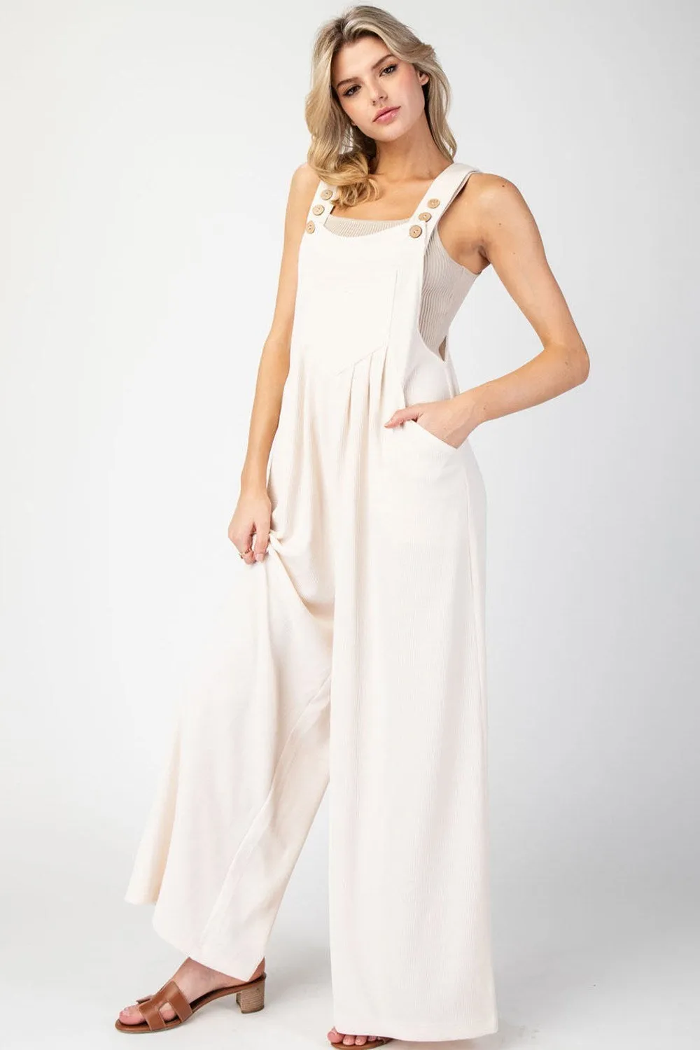 Ladies EESOME Solid Sleeveless Wide Leg Jumpsuit - BH12072