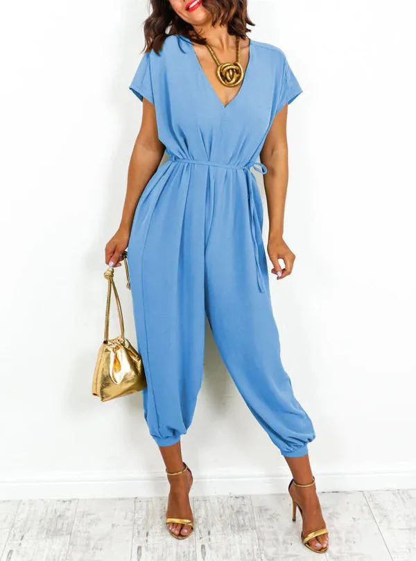 Ladies V Neck Tie Up Jumpsuit