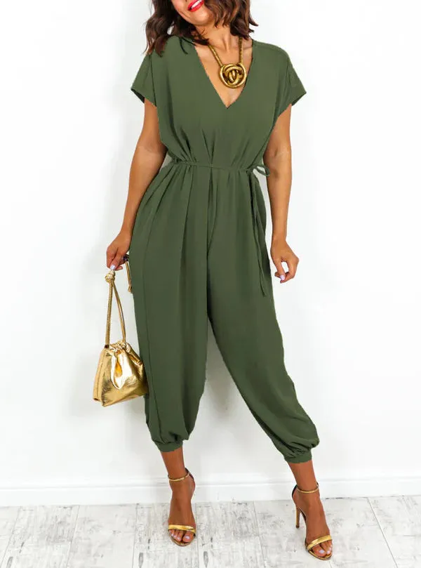 Ladies V Neck Tie Up Jumpsuit