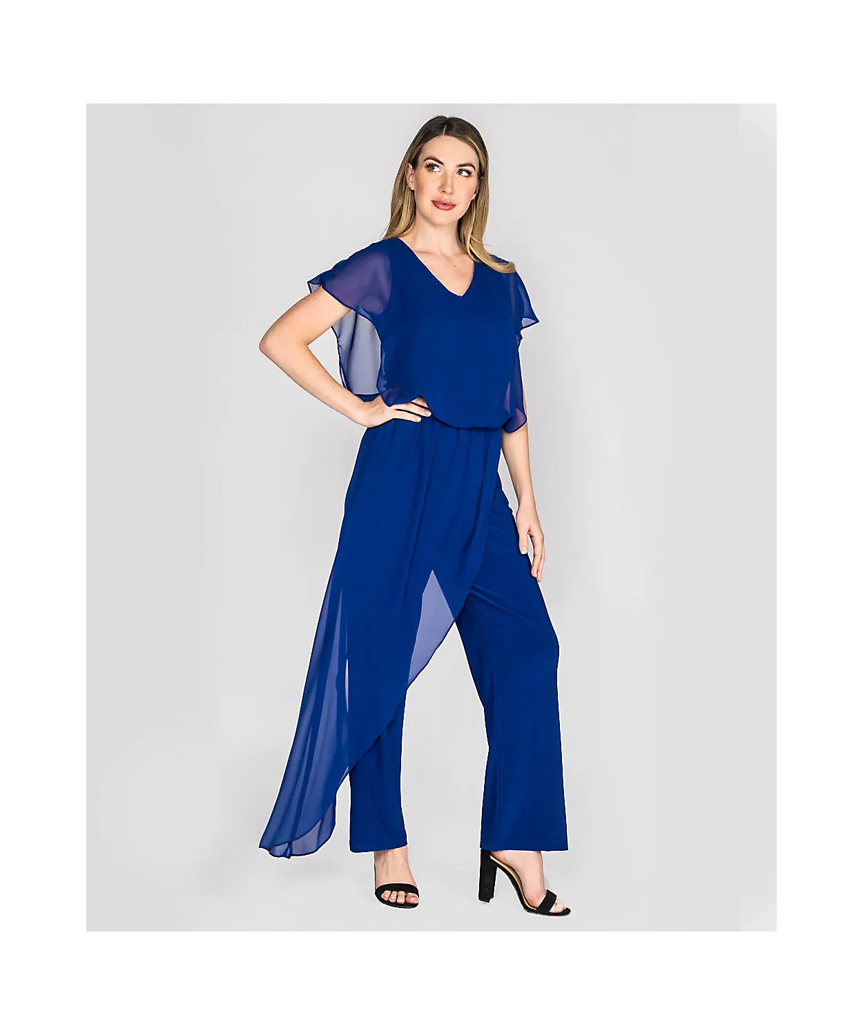 Last Tango Jumpsuit w/ Chiffon Overlay -  Royal Blue